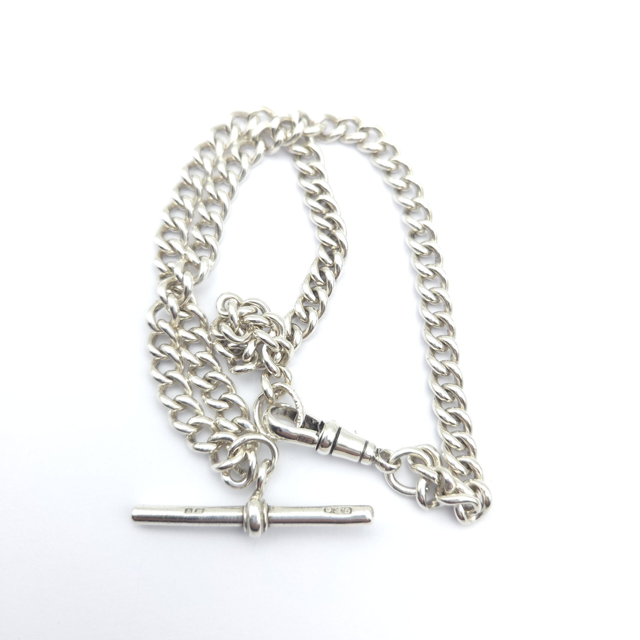 Antique Silver Albert Chain Bar & Dog Clip Necklace
