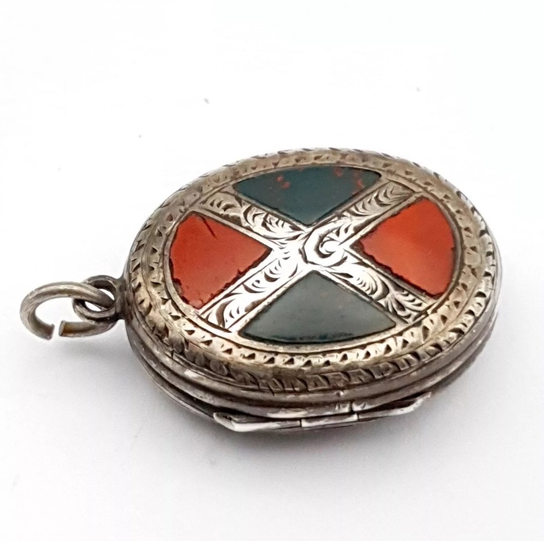 Victorian Locket Silver Scottish Bloodstone Jasper