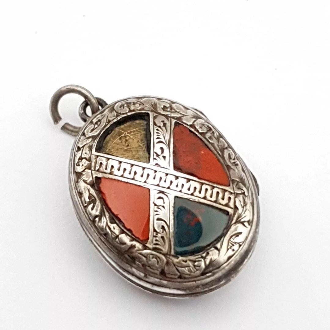 Victorian Locket Silver Scottish Bloodstone & Red Jasper - Image 4