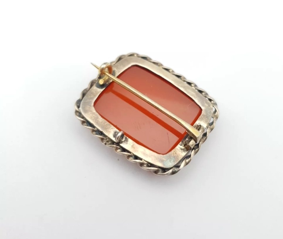 Victorian Carnelian Brooch Silver Mount