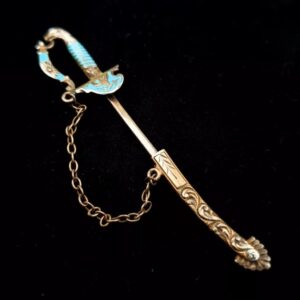 Antique Jabot Pin Silver & Enamel Sword Eagle & Snake