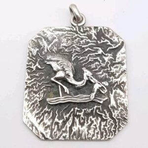 Danish Silver Pendant Heron & Fish Vintage