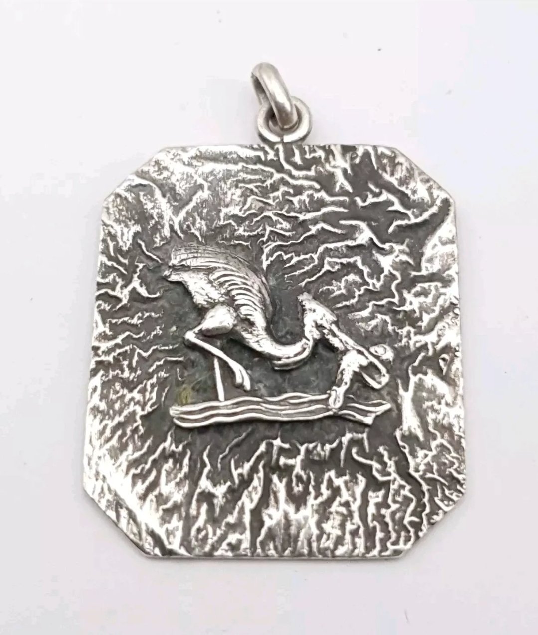 Danish Silver Pendant Heron & Fish Vintage