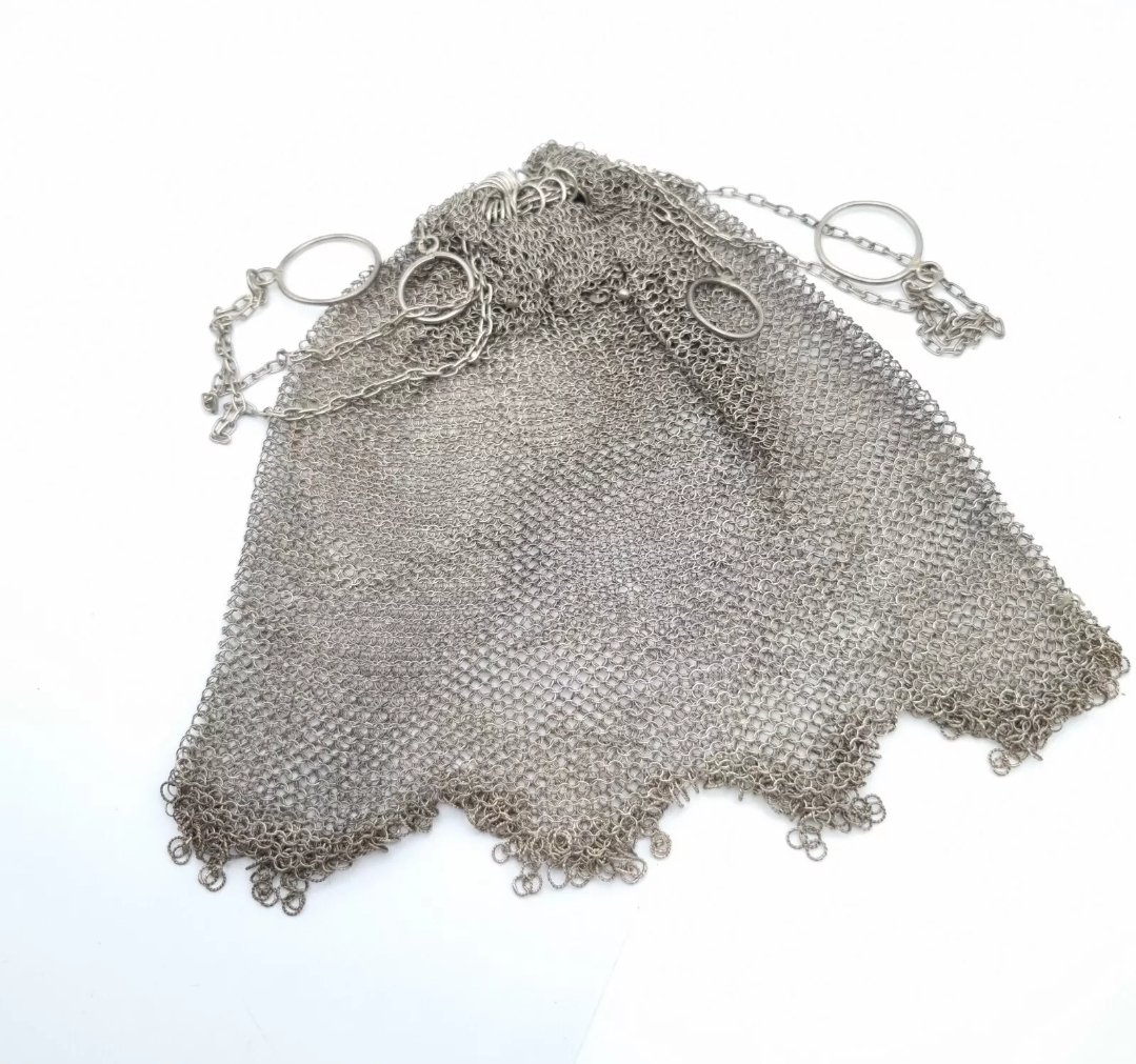 Antique French Silver Evening Bag Drawstring Mesh