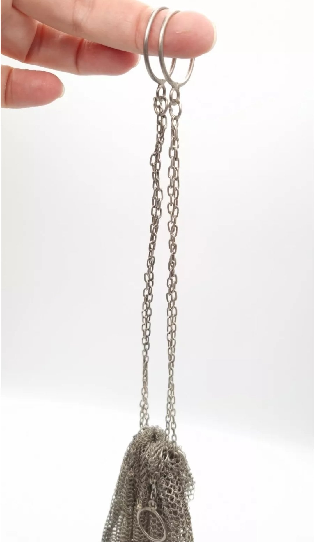 Antique French Silver Evening Bag Drawstring Hallmark Mesh Chainmail Purse 132g - Image 2