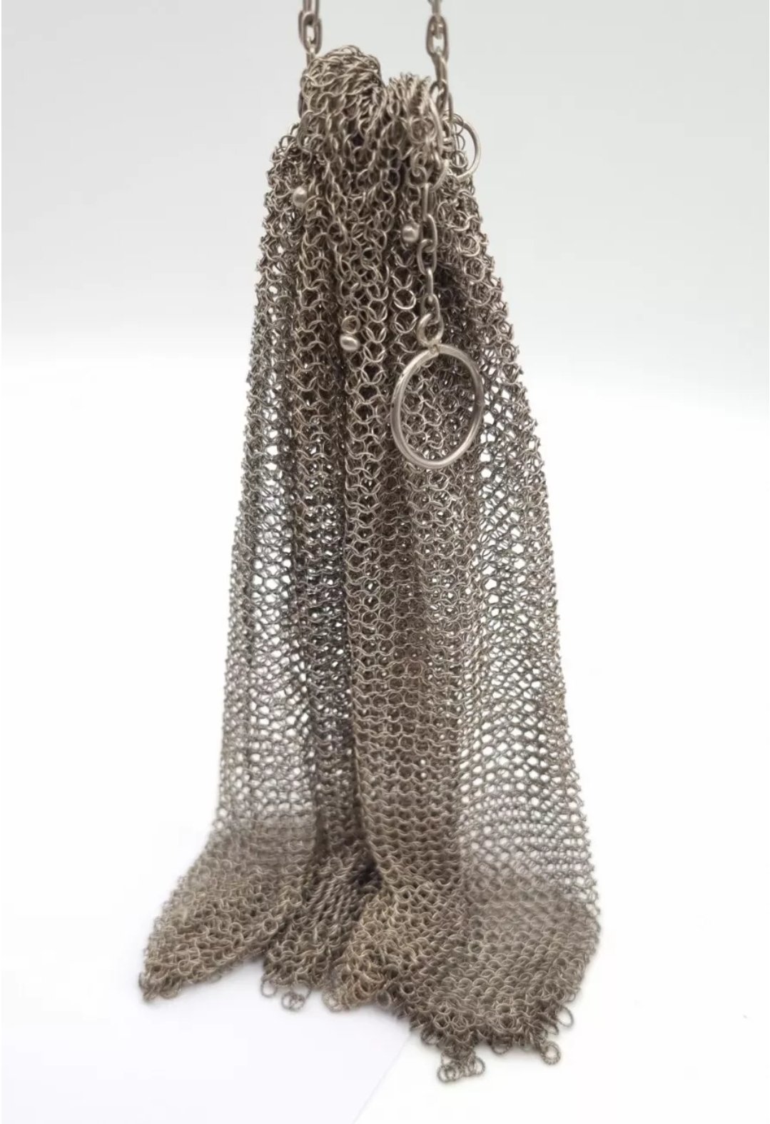 Antique French Silver Evening Bag Drawstring Mesh