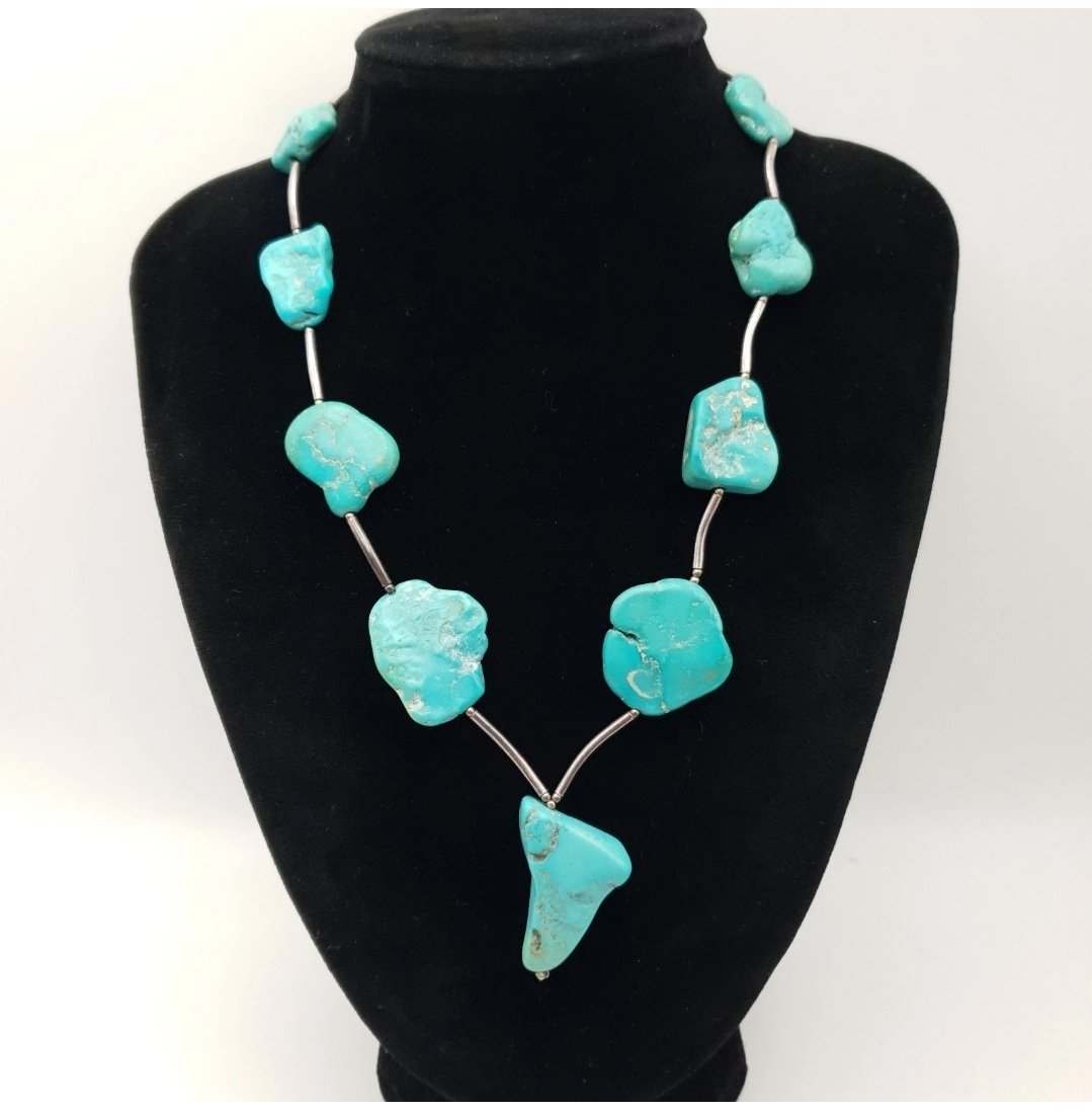 Turquoise Nugget & Sterling Silver Necklace