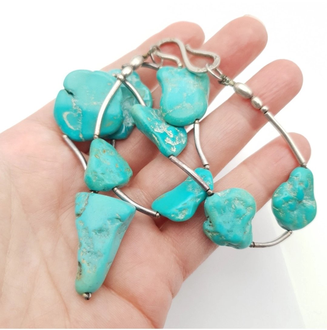 Turquoise Nugget & Sterling Silver Necklace