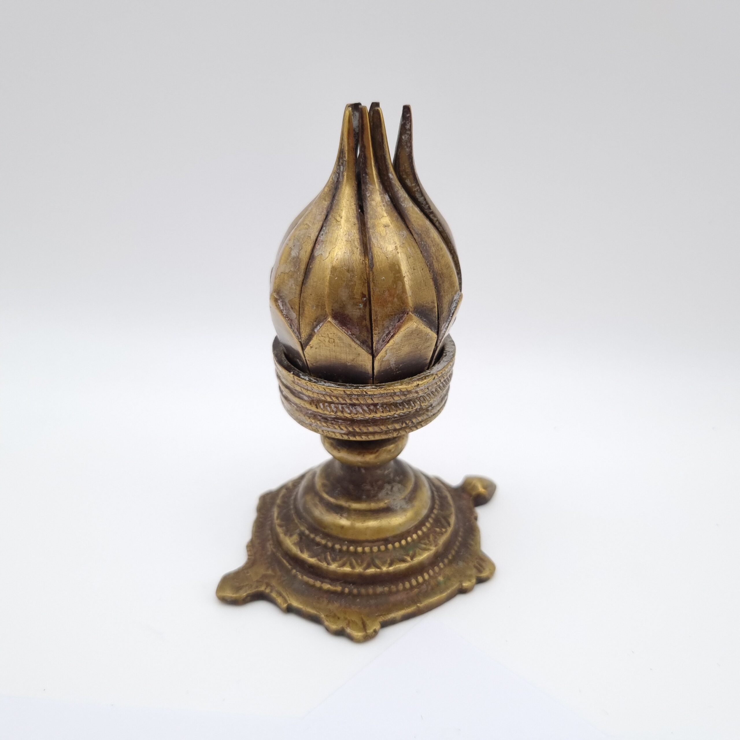 Antique Lotus Candle Holder Tortoise Stand Opening