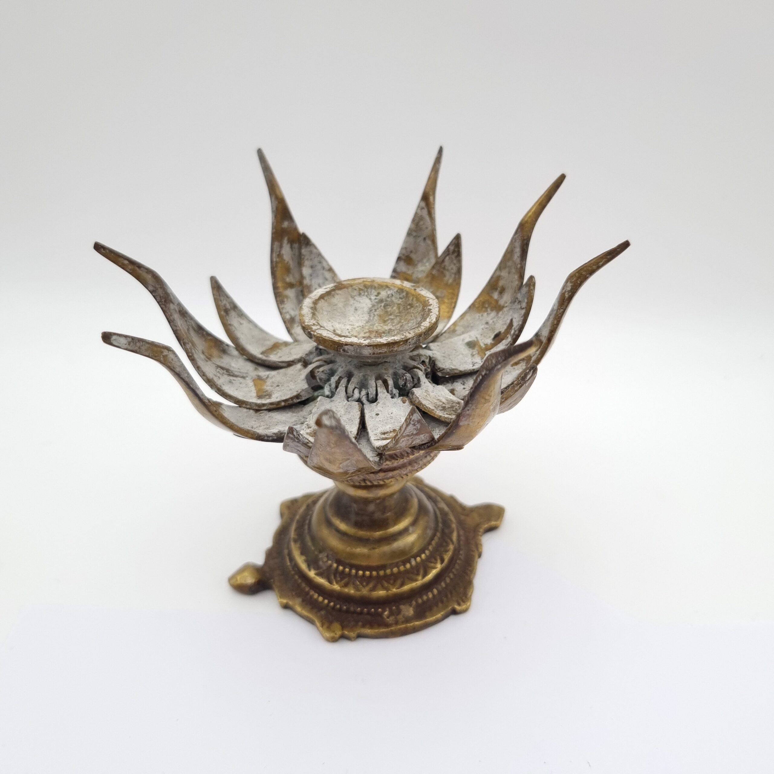 Antique Lotus Candle Holder Tortoise Stand Opening