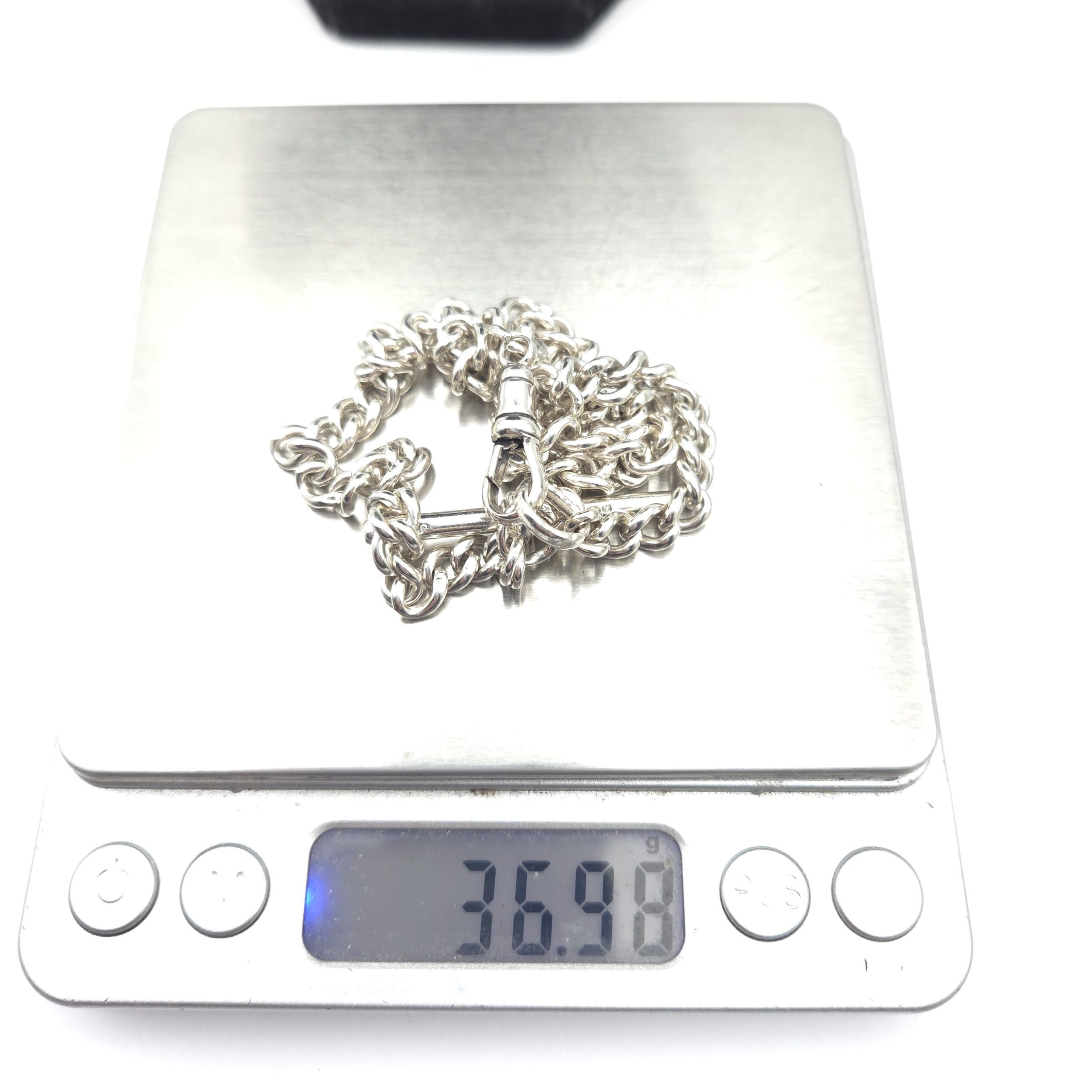 Antique Silver Albert Chain Bar & Dog Clip Necklace - Image 3