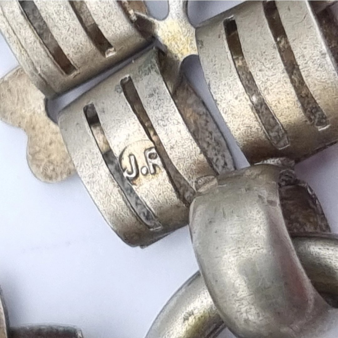 Antique Double Book Chain Necklace Large Bolt Ring White Metal Fancy Link - Image 4