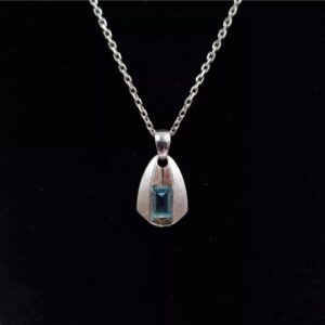 Blue Topaz Pendant Sterling Silver Vintage Modernist