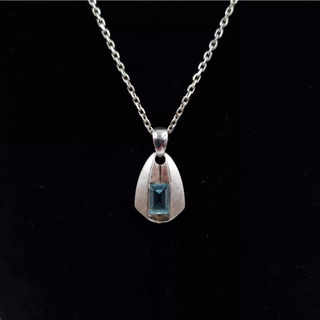 Blue Topaz Pendant Sterling Silver Vintage Modernist