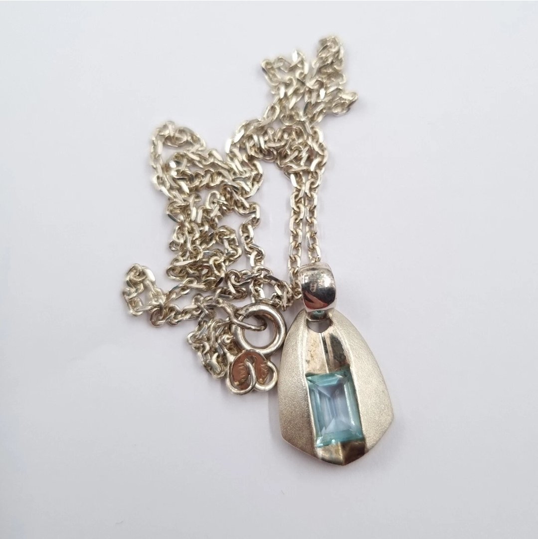 Blue Topaz Pendant Sterling Silver Vintage Modernist