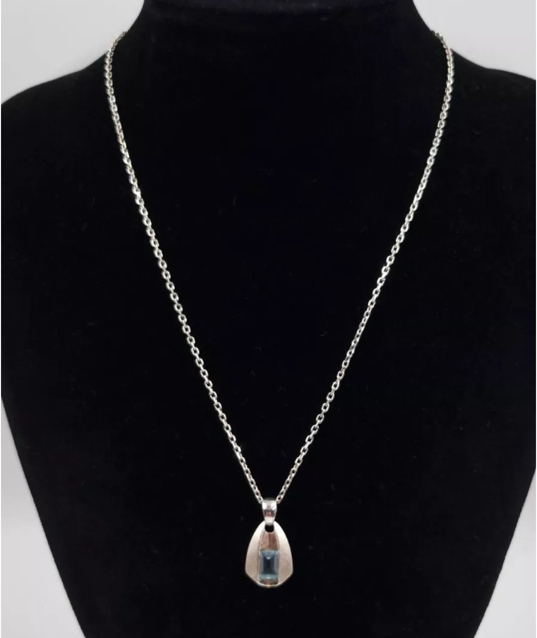 Blue Topaz Pendant Sterling Silver Vintage Modernist