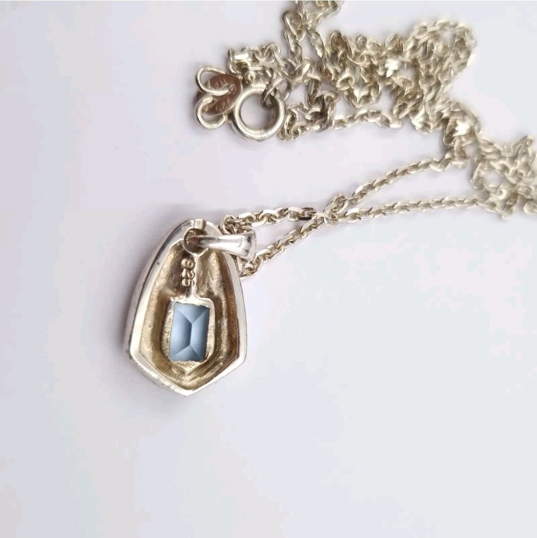 Blue Topaz Pendant Sterling Silver Vintage Modernist
