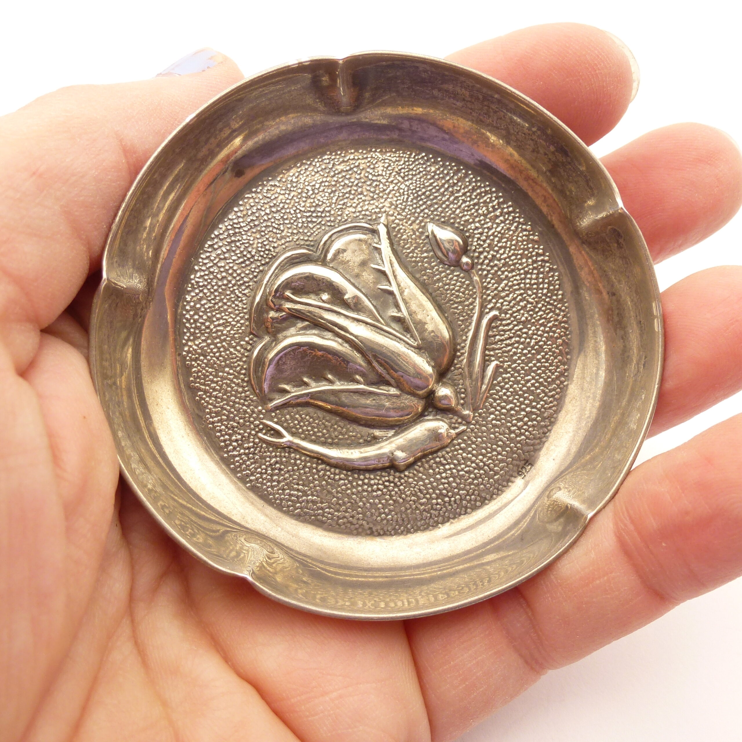 Arts & Crafts Style Silver Pin Dish Dolphin