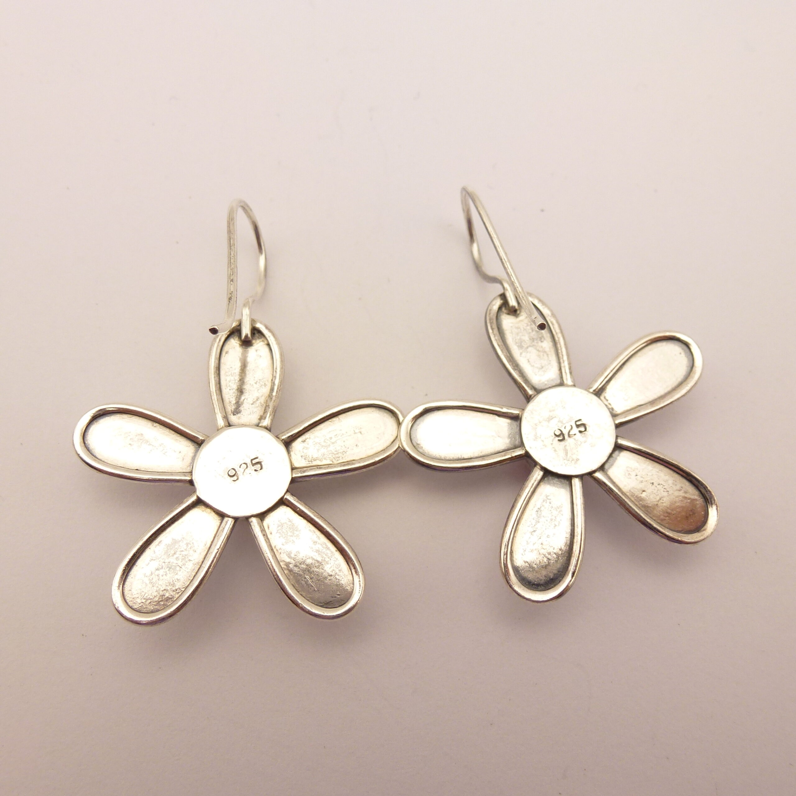 Daisy Earrings Coral Sterling Silver Handcrafted