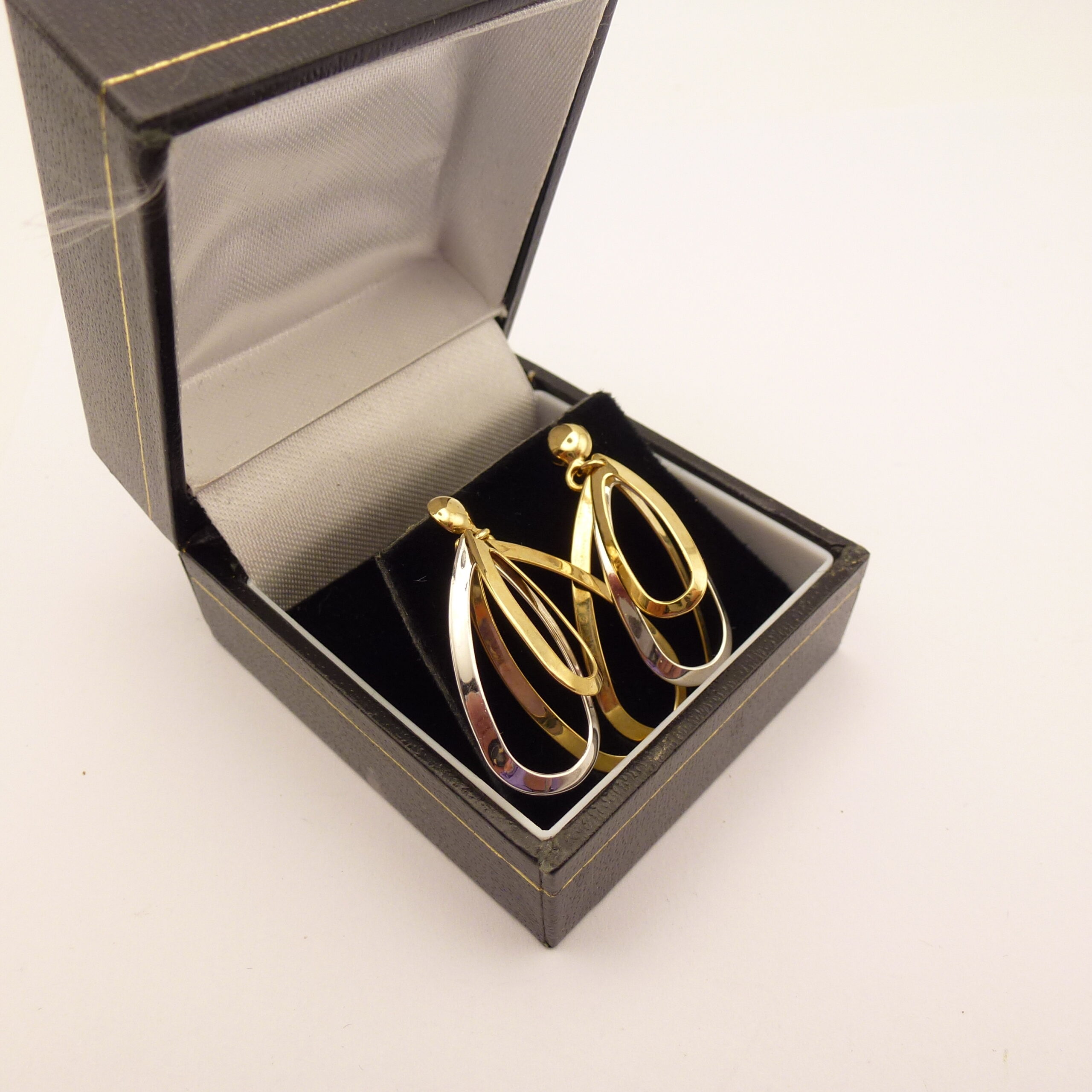 9ct Gold Triple Loop Earrings Yellow & White Gold