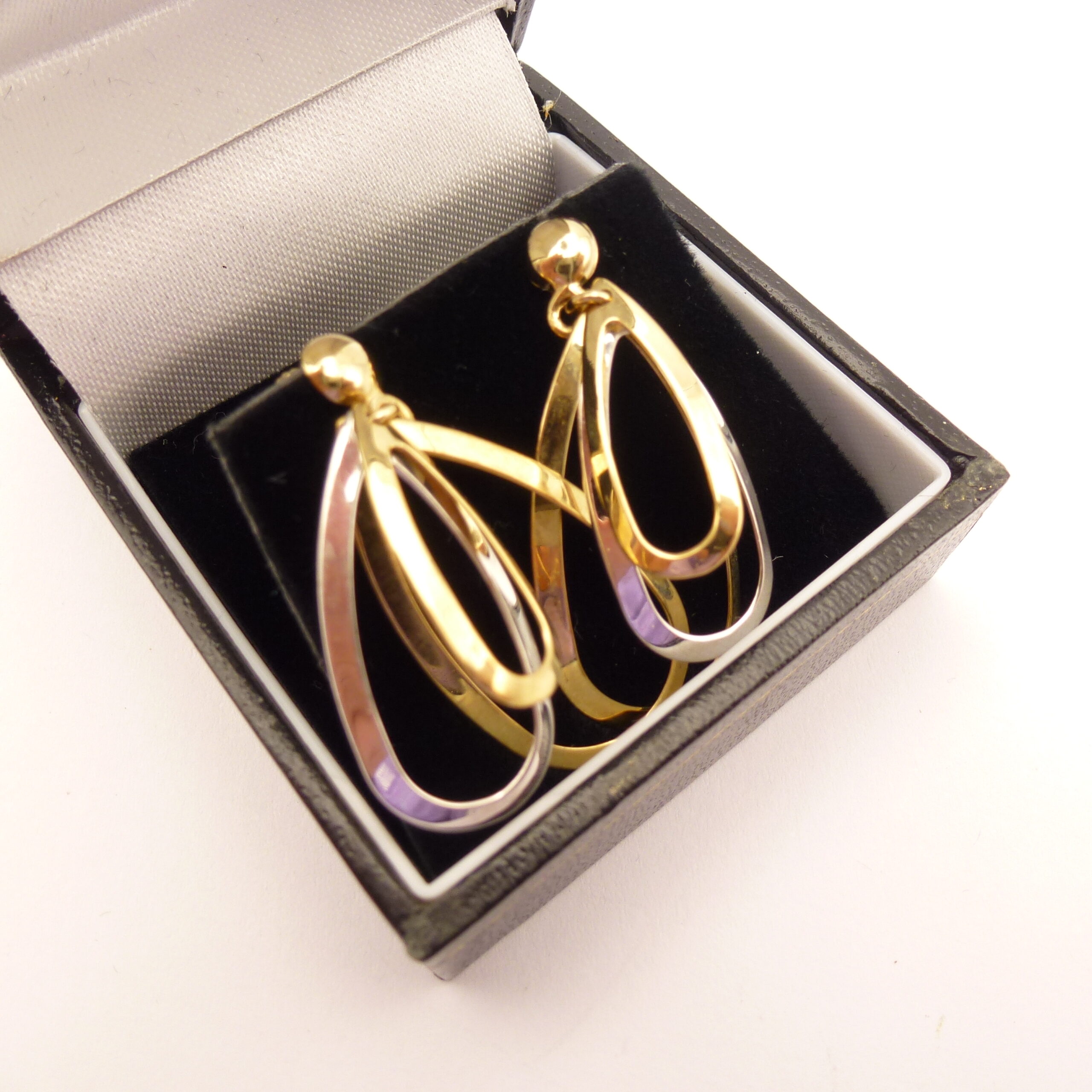 9ct Gold Triple Loop Earrings Yellow & White Gold
