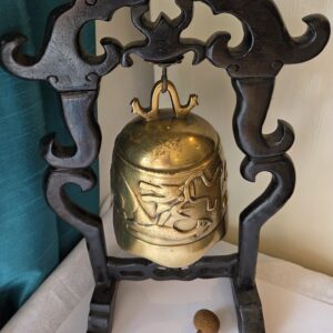 Vintage Dragon Temple Bell on Carved Stand