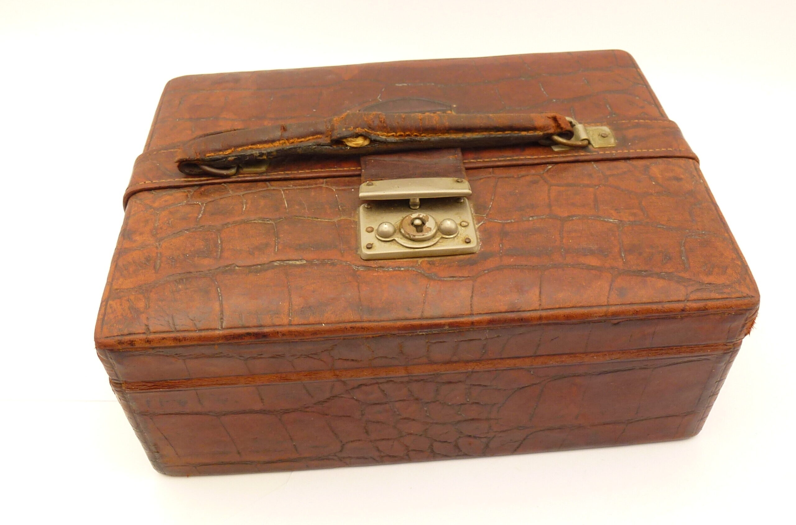 Edwardian Crocodile Leather Jewellery Case