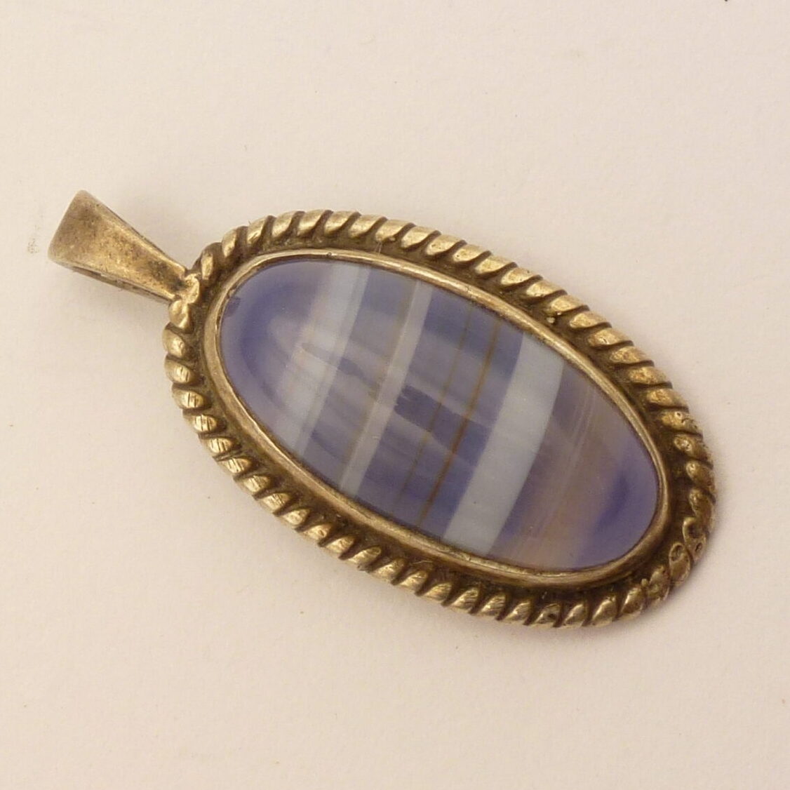 Silver Lilac Banded Agate Pendant