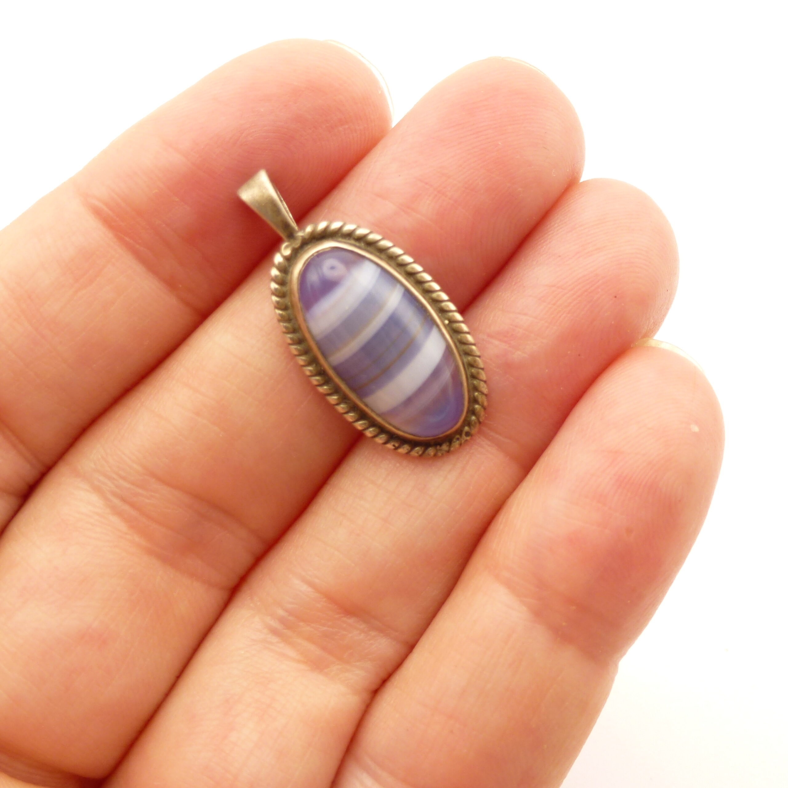 Silver Lilac Banded Agate Pendant