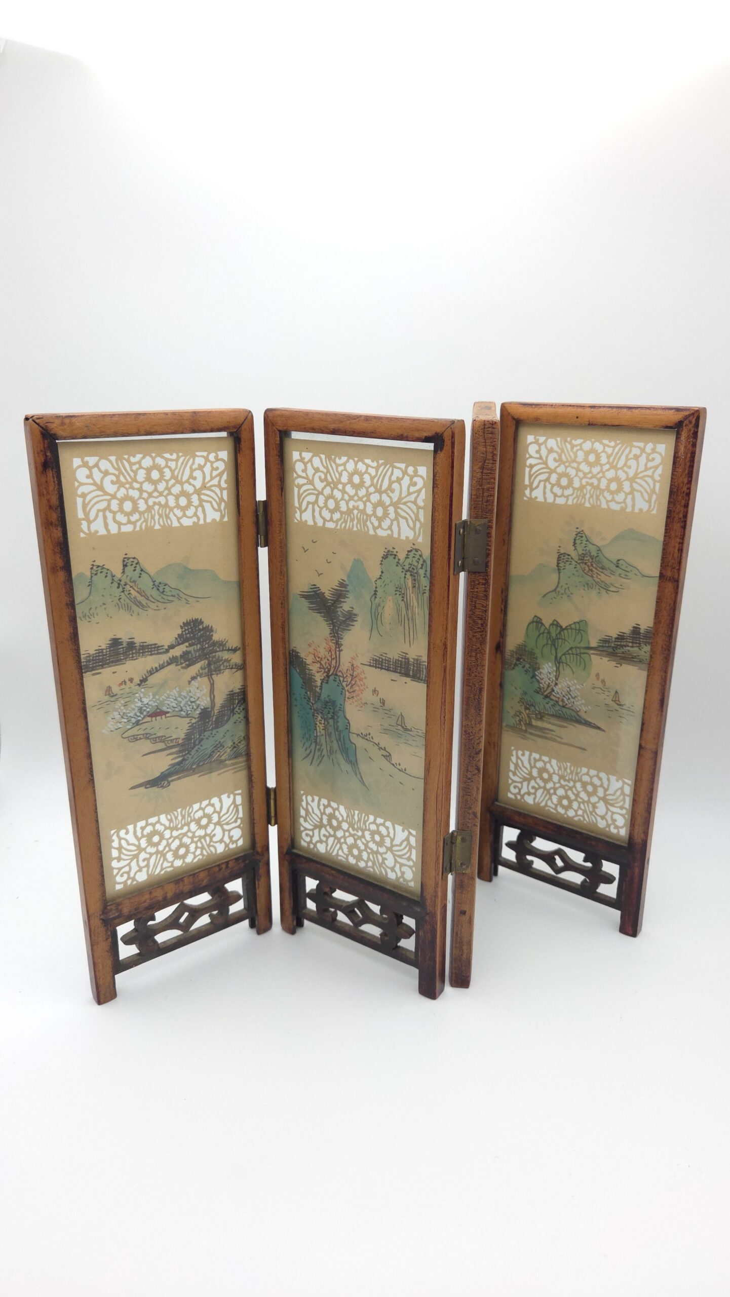Chinese Miniature Folding Silk Screen Handpainted Birds