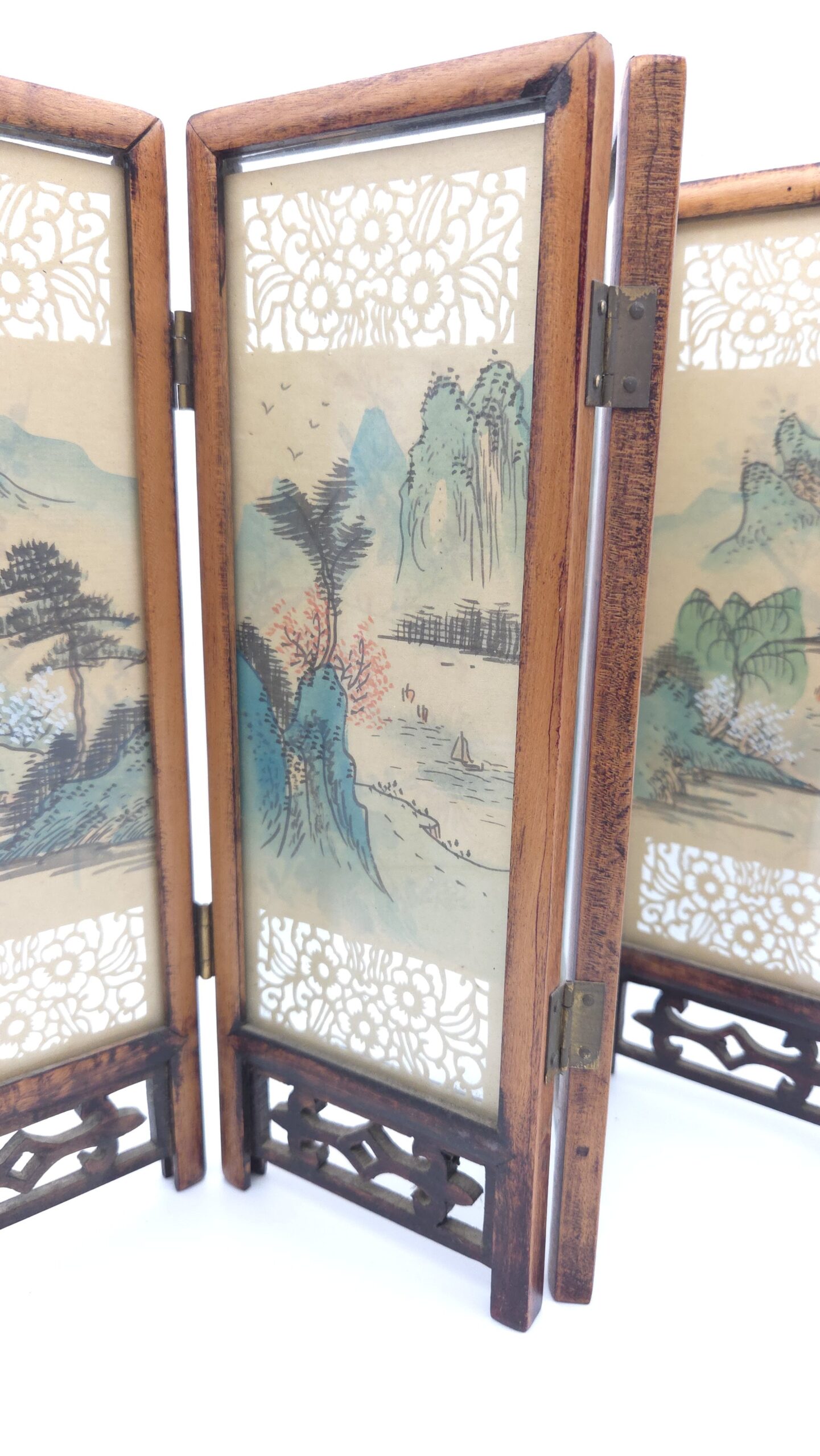 Chinese Miniature Folding Silk Screen Handpainted Birds