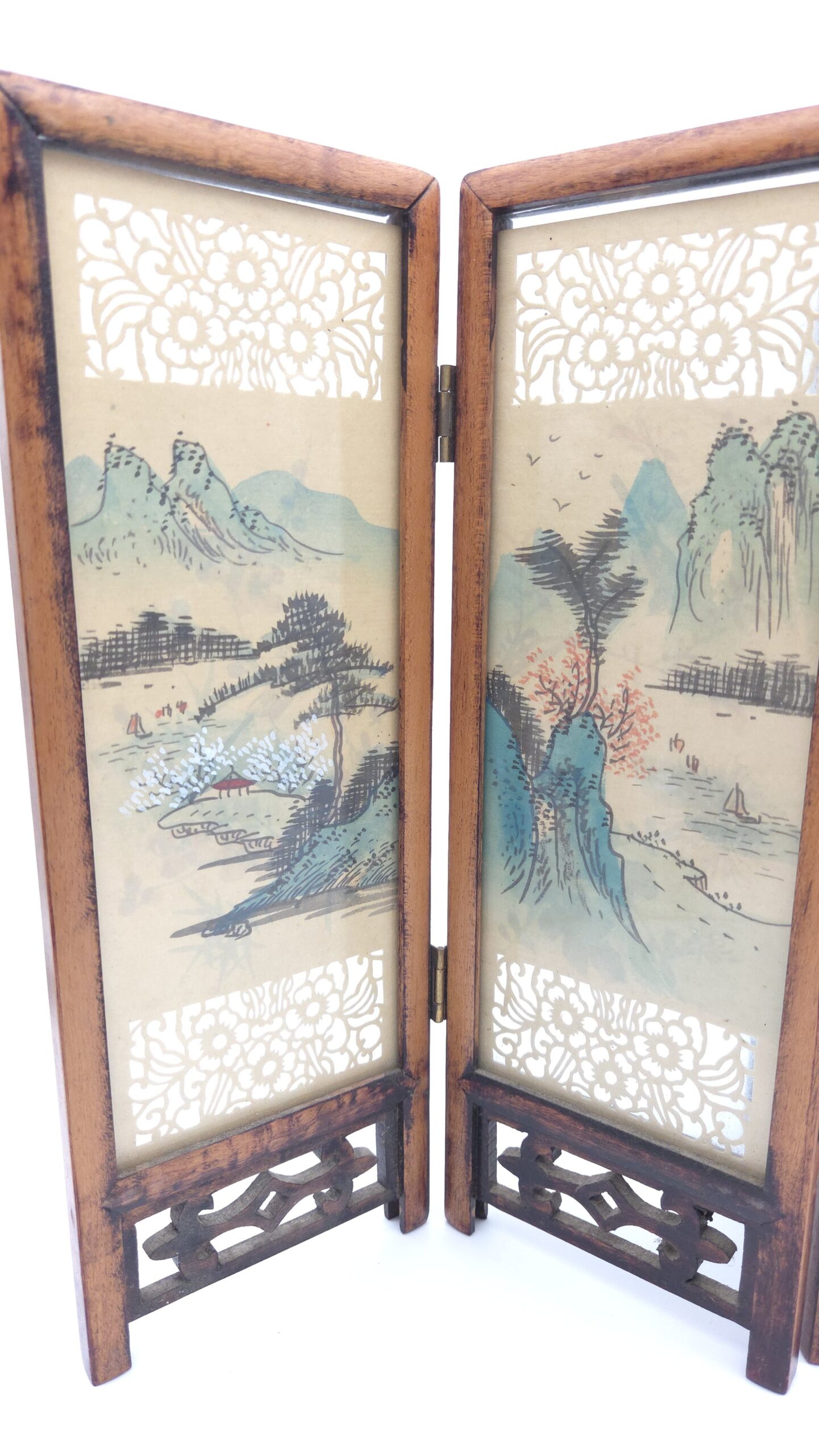 Chinese Miniature Folding Silk Screen Handpainted Birds