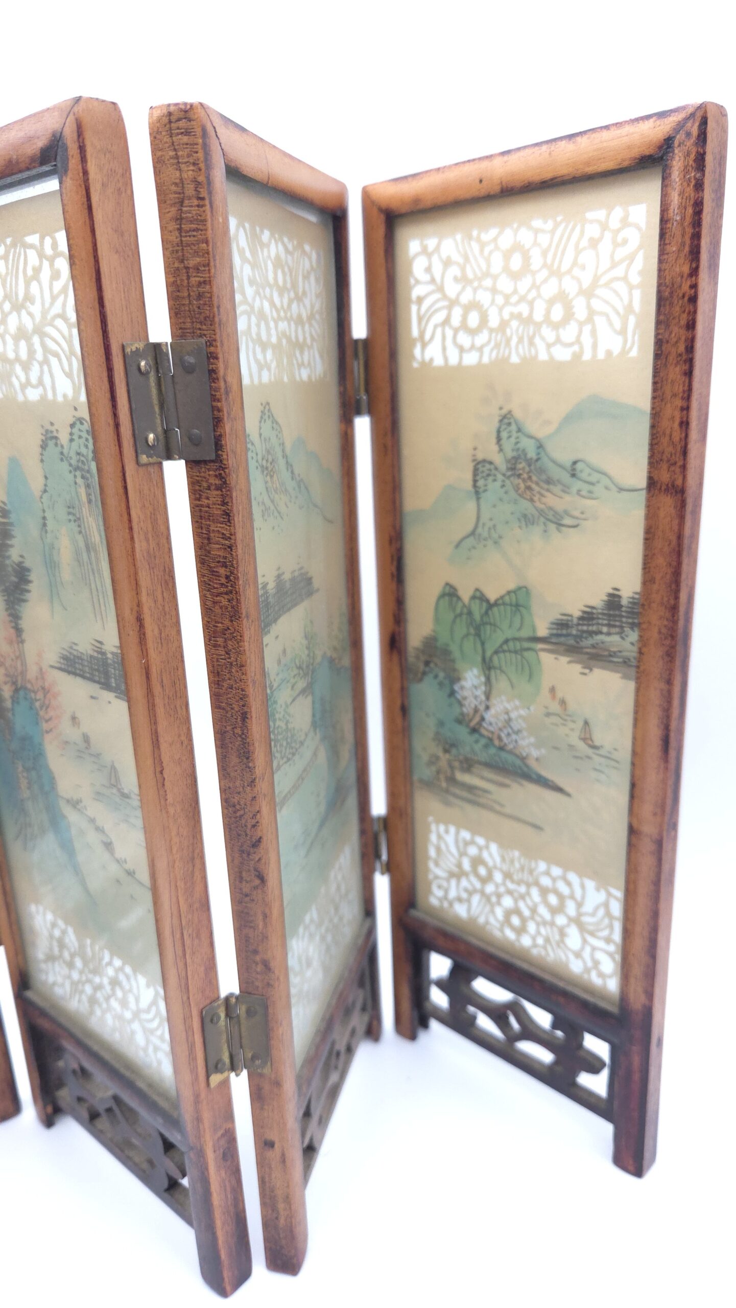 Chinese Miniature Folding Silk Screen Handpainted Birds
