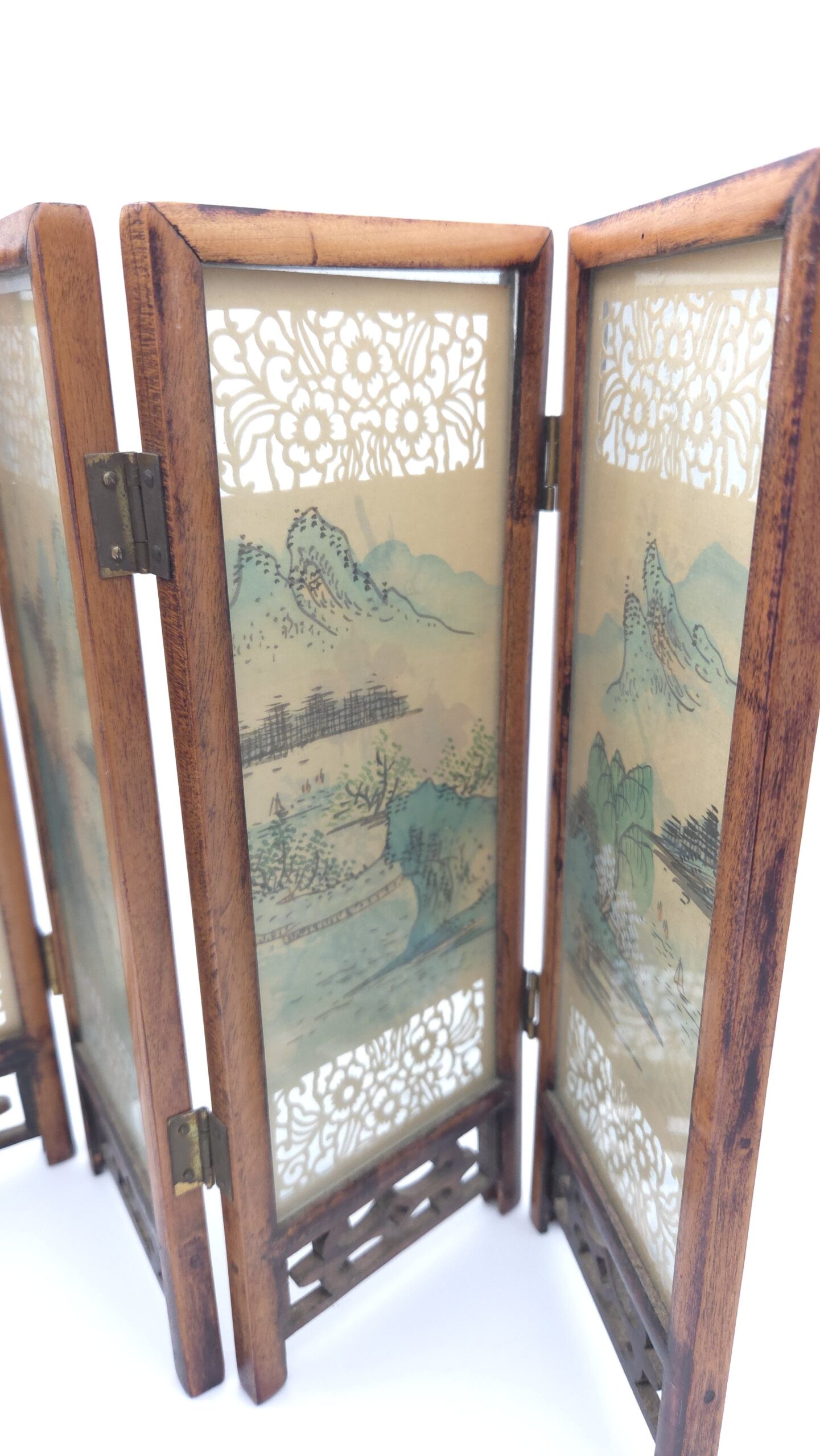 Chinese Miniature Folding Silk Screen Handpainted Birds
