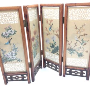 Chinese Miniature Folding Silk Screen Handpainted Birds
