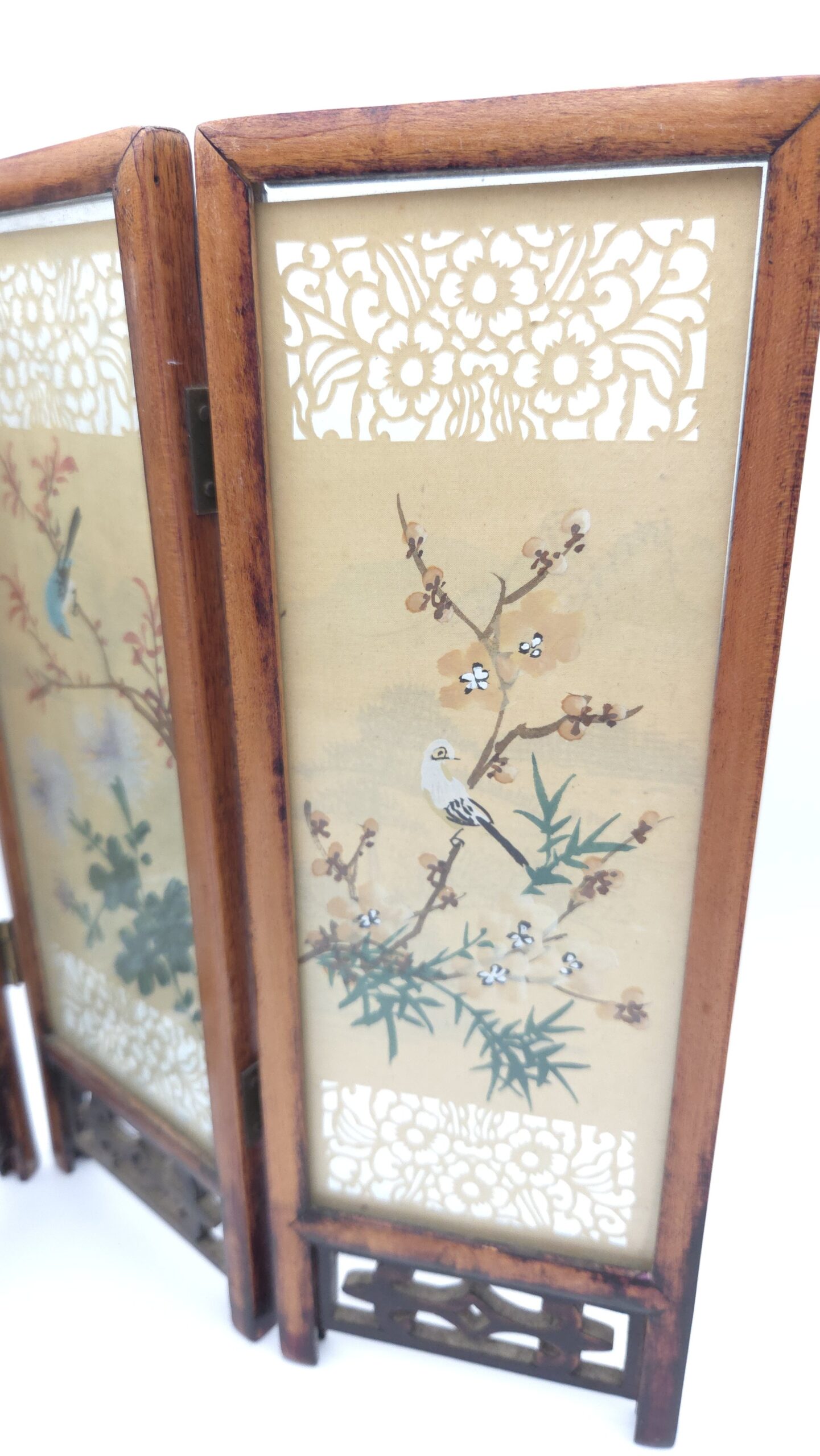 Chinese Miniature Folding Silk Screen Handpainted Birds