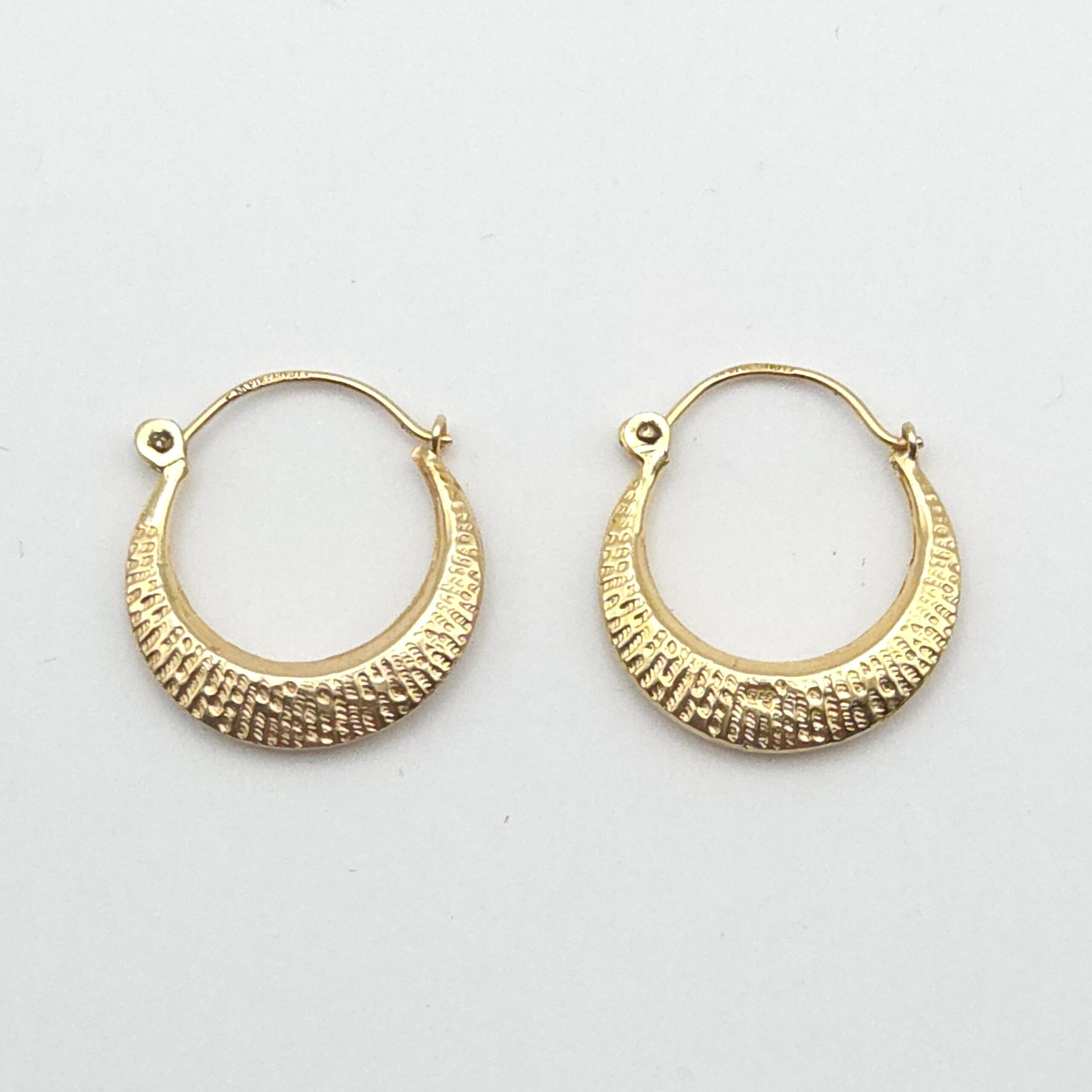 9ct Gold Hoop Earrings Vintage Hammered