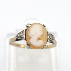 Antique Cameo & Diamond Ring 9ct Gold