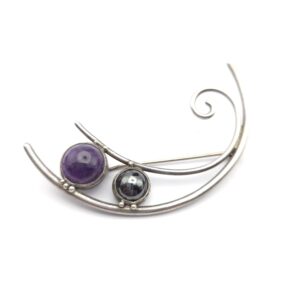 Silver Amethyst Modernist Brooch