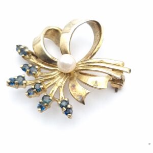 9ct Gold Flower Brooch Blue