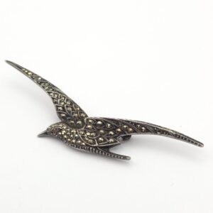Silver Marcasite Swallow Brooch Large